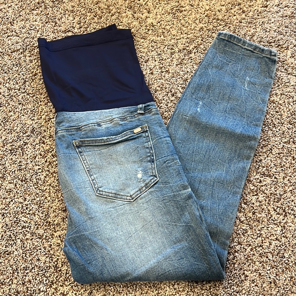 Blue Distress Maternity Skinny Jeans
